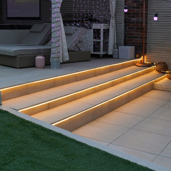 led linear lighting strip lights 3000k warm white for home exterior stairs leading to backyard pool garden