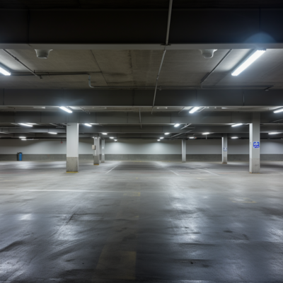 Poli LED & Signs' energy-efficient LED lights brightening a Miami parking lot, ensuring safety and compliance
