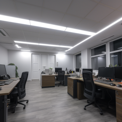 Poli LED office light with adjustable brightness and color temperature.